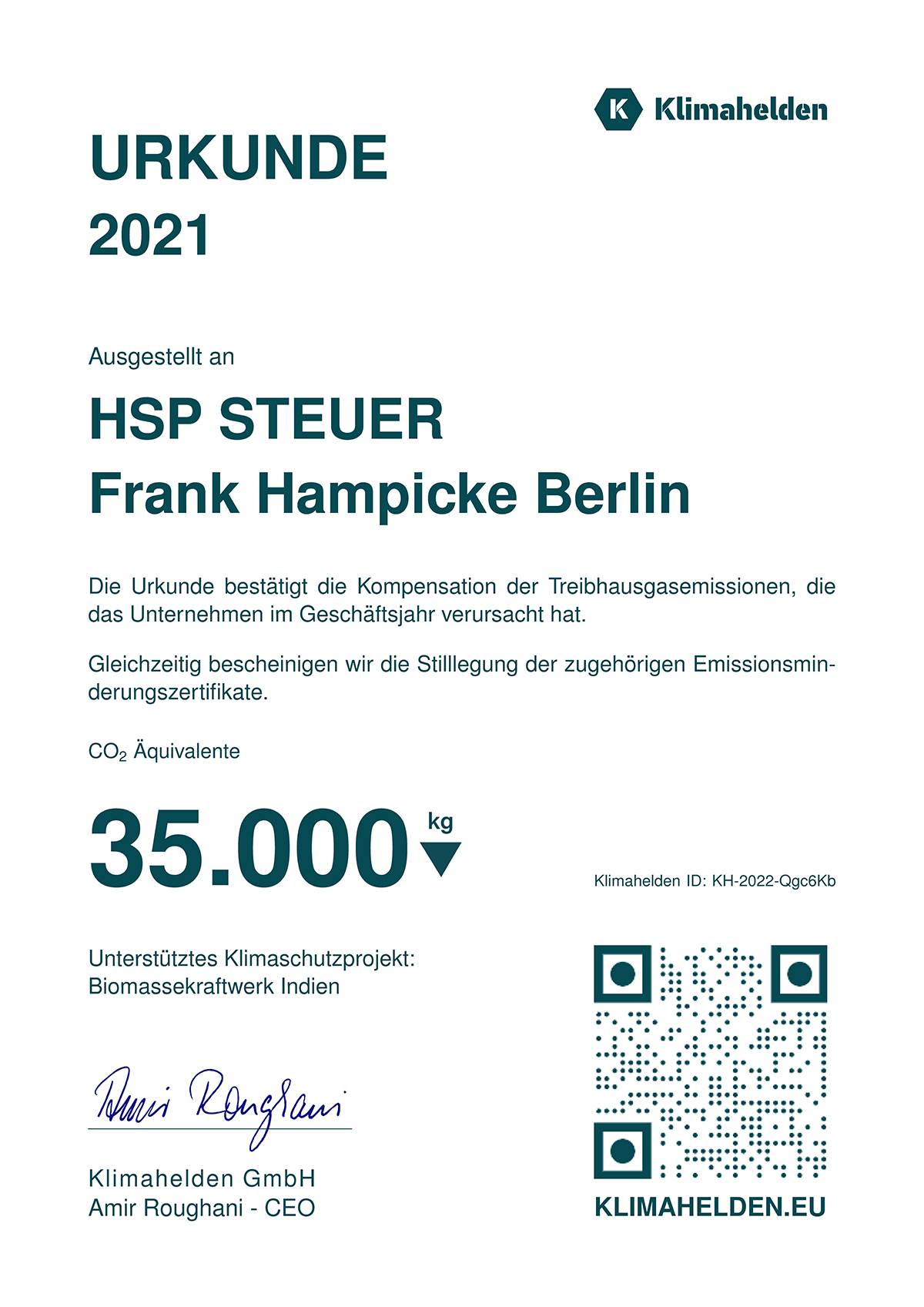 Klimazertifikat 2021 HSP STEUER Berlin Nordost