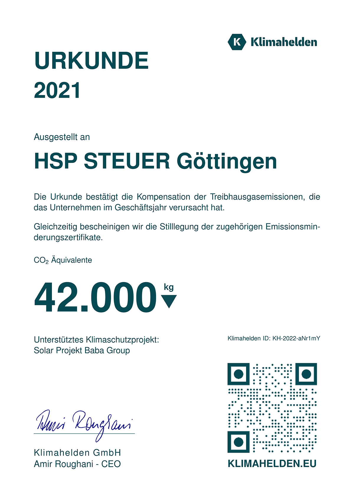 Klimazertifikat 2021 HSP STEUER Göttingen