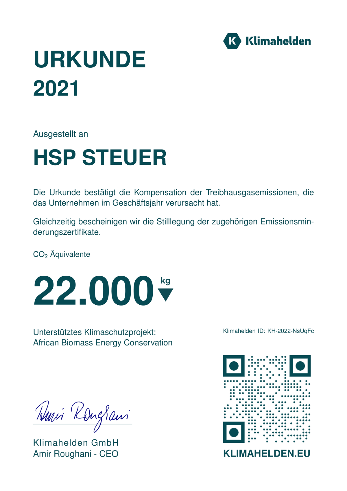 Klimazertifikat 2021 HSP STEUER Hannover