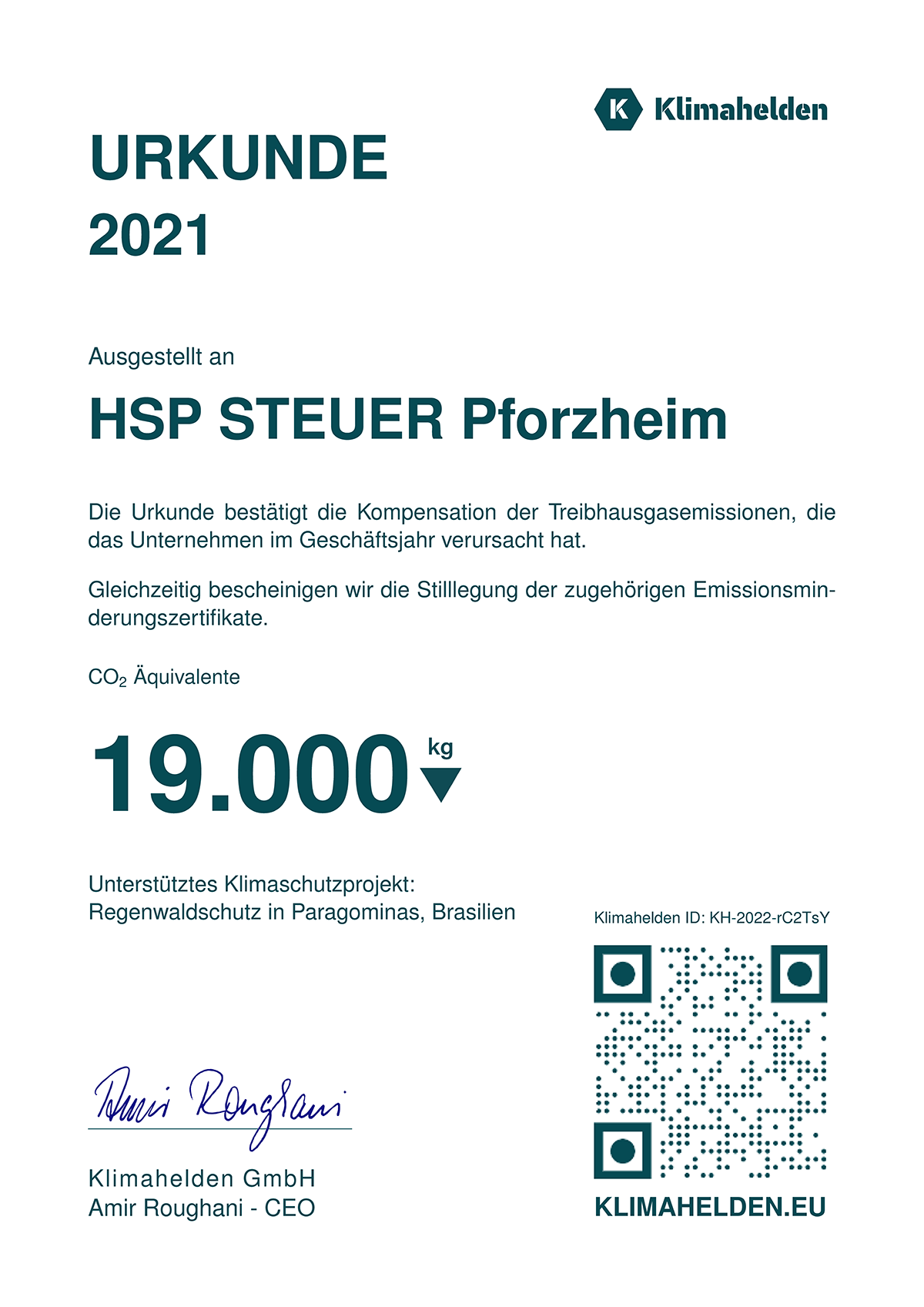 Klimazertifikat 2021 HSP STEUER Pforzheim