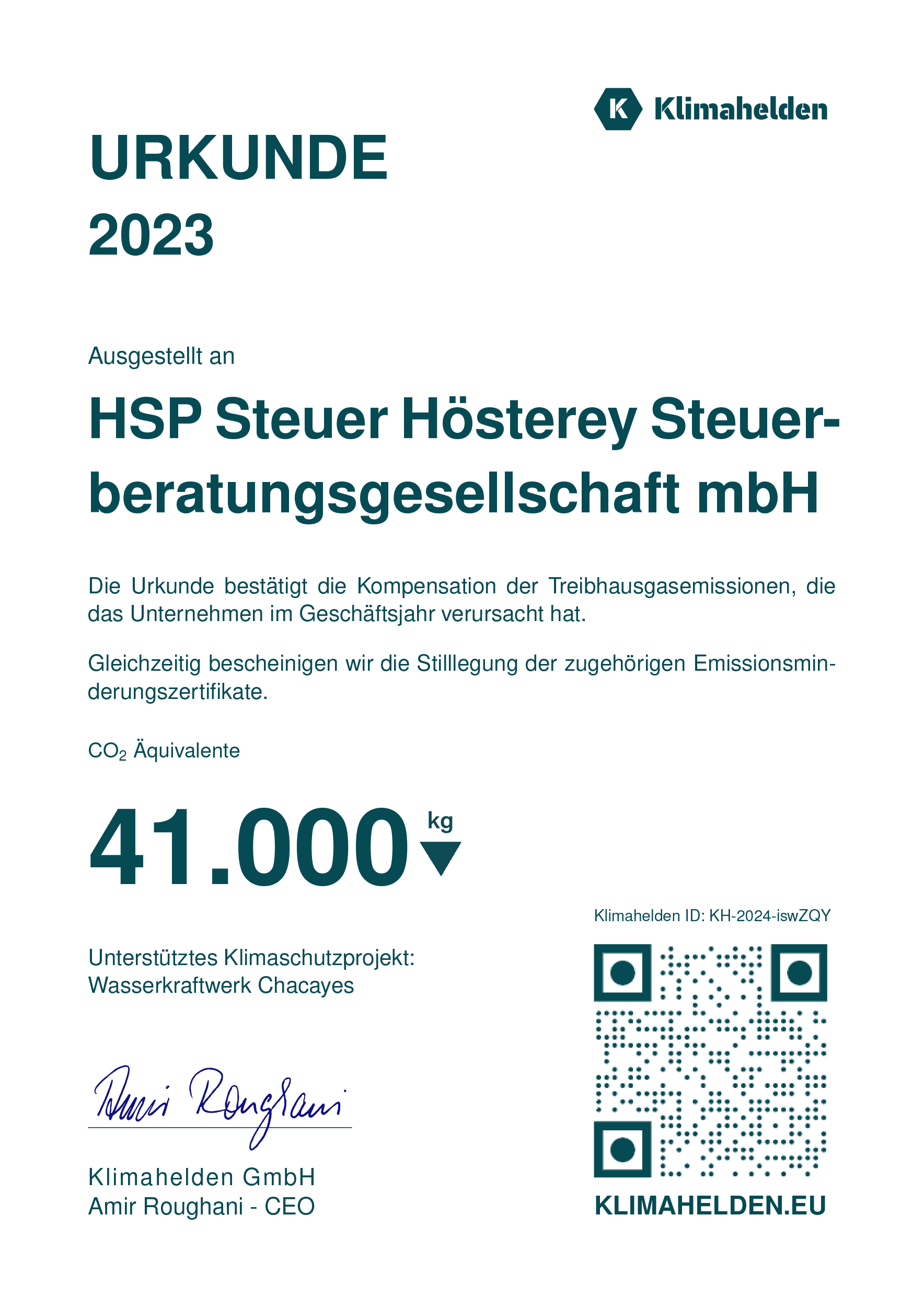 Klimazertifikat 2023 HSP STEUER Hagen