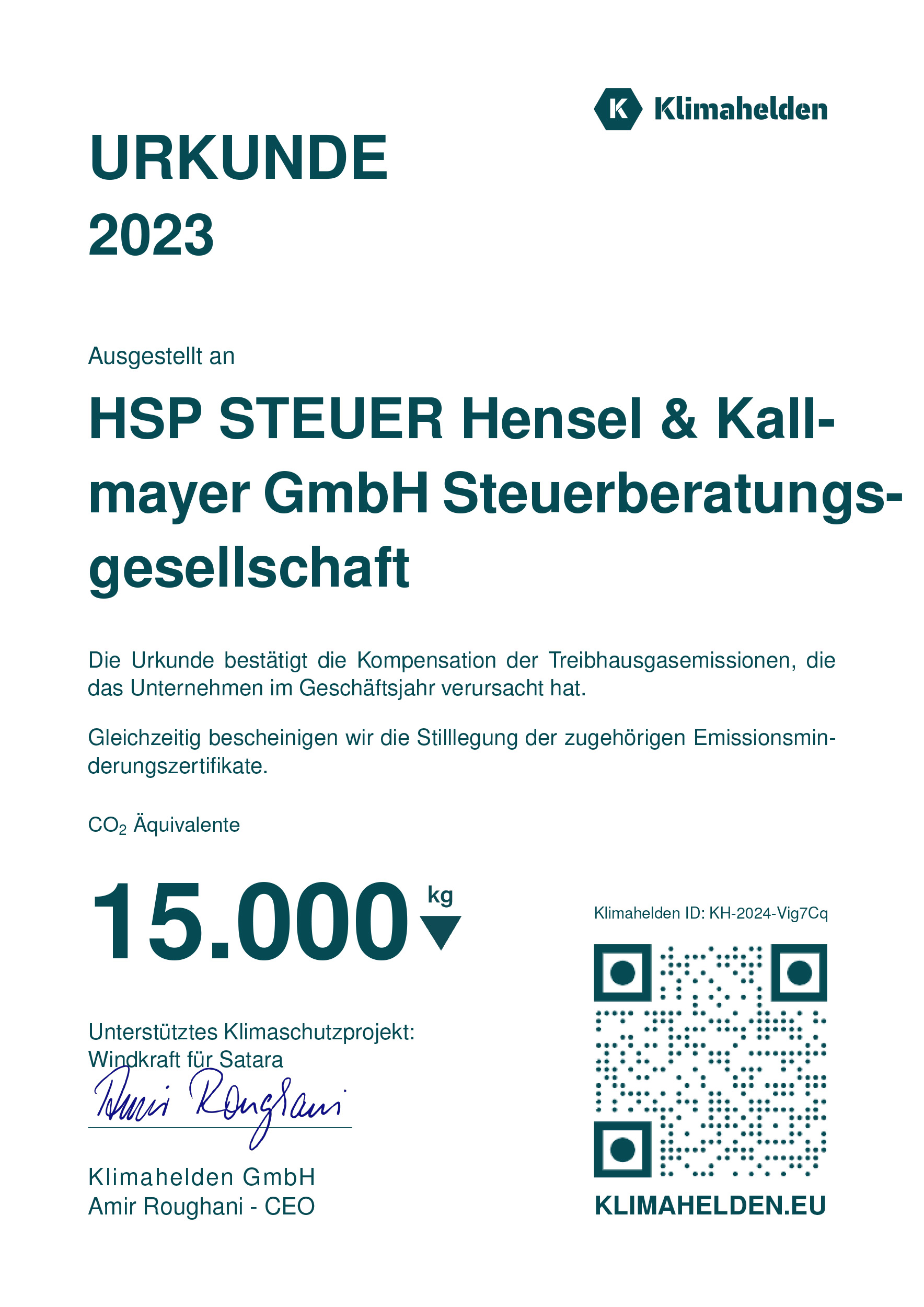 Klimazertifikat 2023 HSP STEUER Siegerland West
