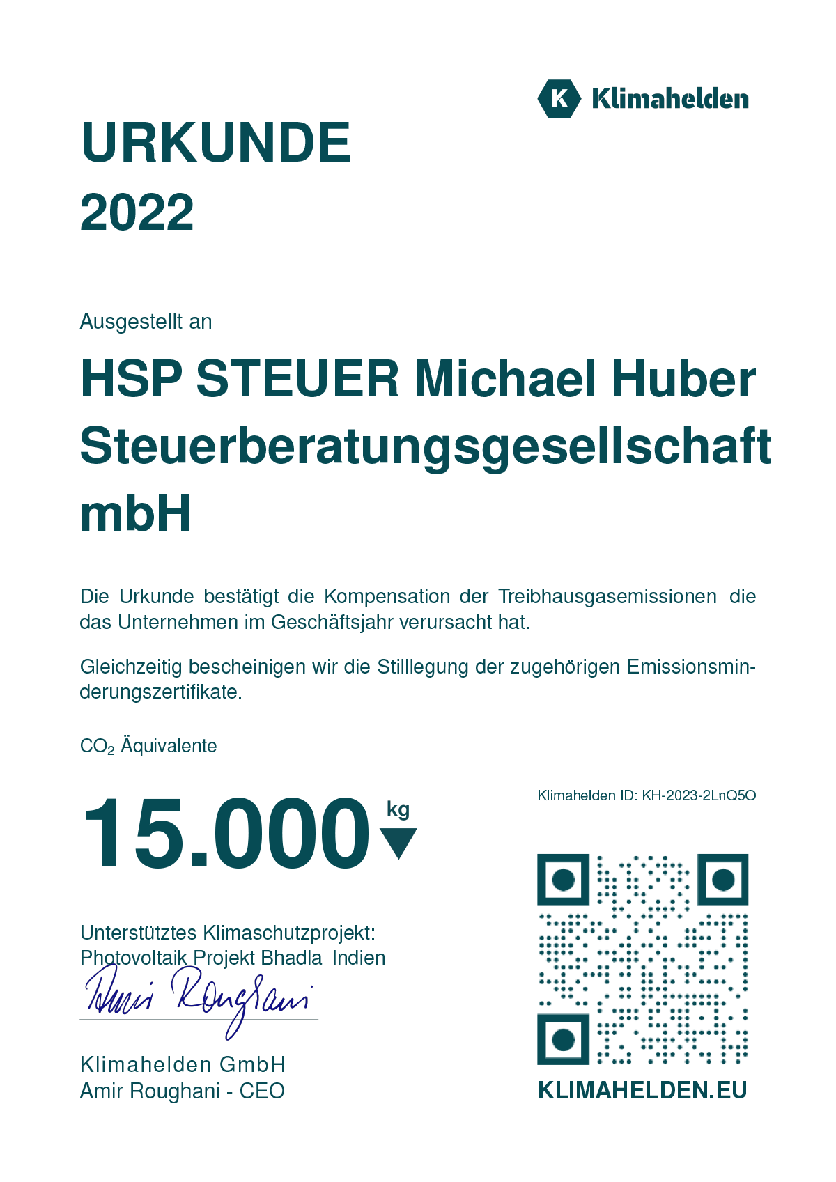 Klimazertifikat 2021 HSP STEUER Villingen-Schwenningen