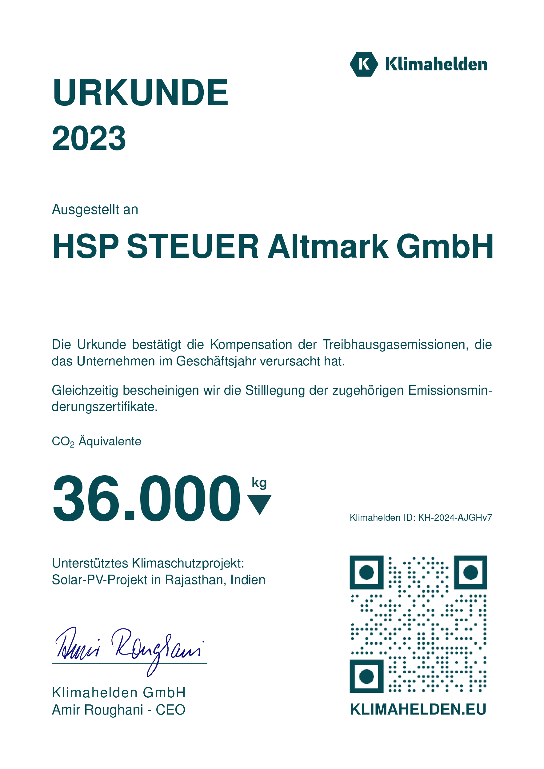 Klimazertifikat 2023 HSP STEUER Altmark