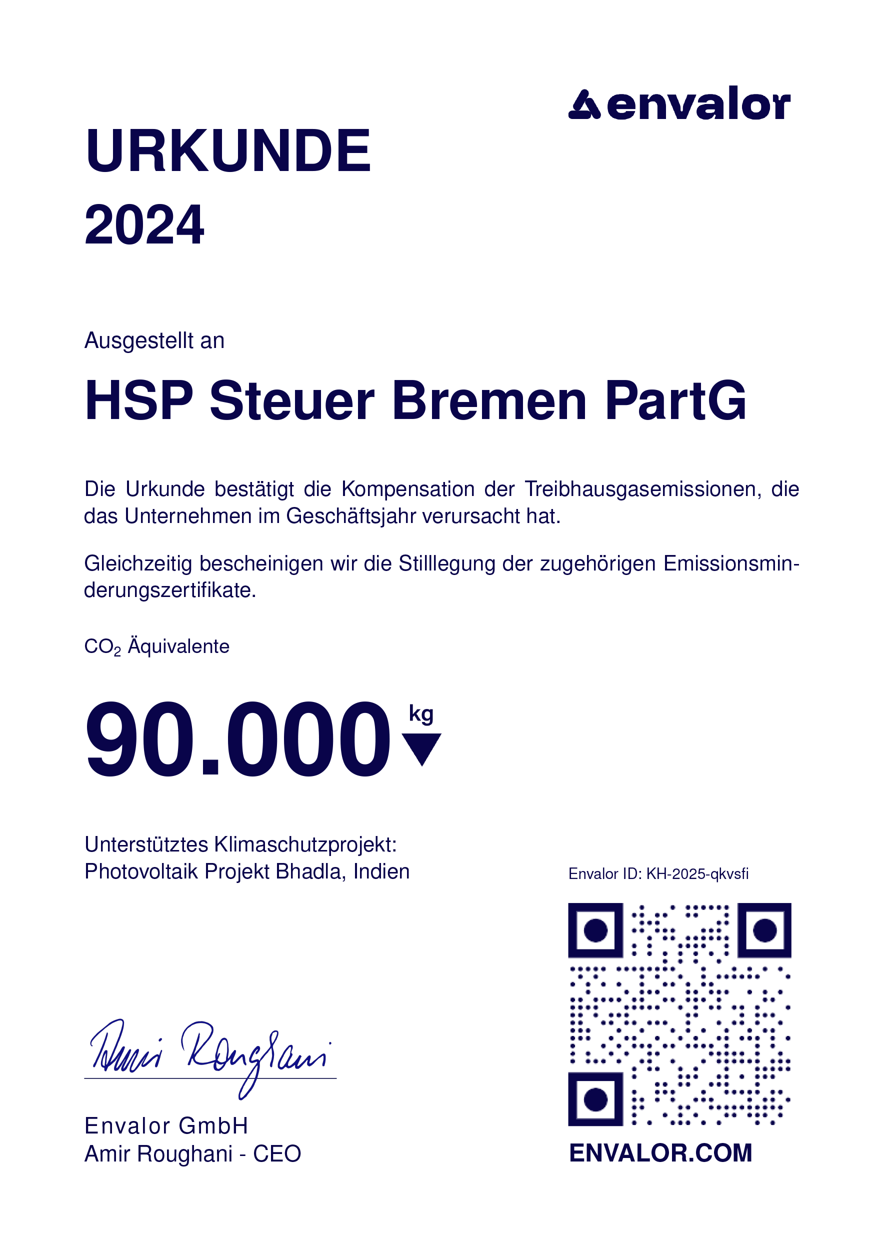 Klimazertifikat 2024 HSP STEUER Bremen