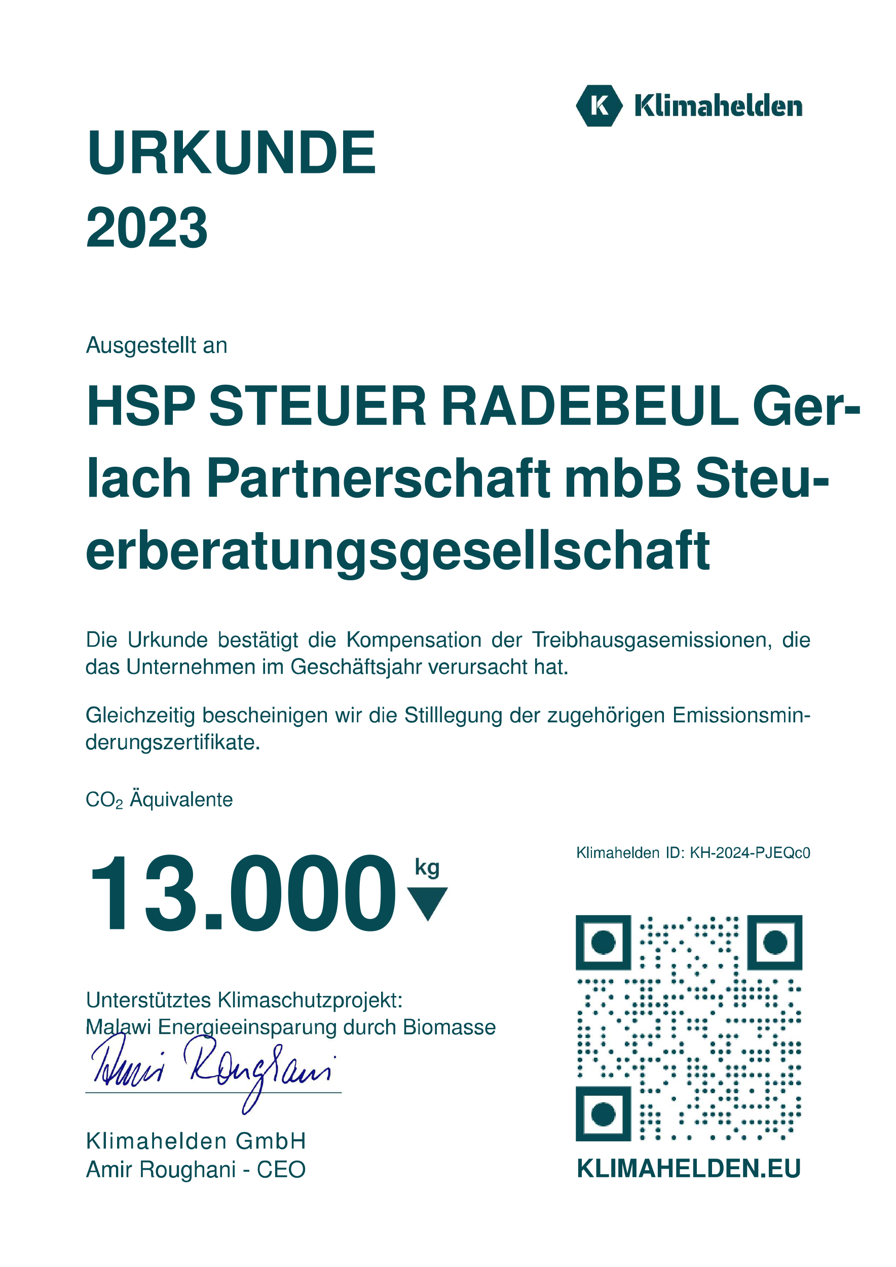 Klimazertifikat 2023 HSP STEUER Radebeul